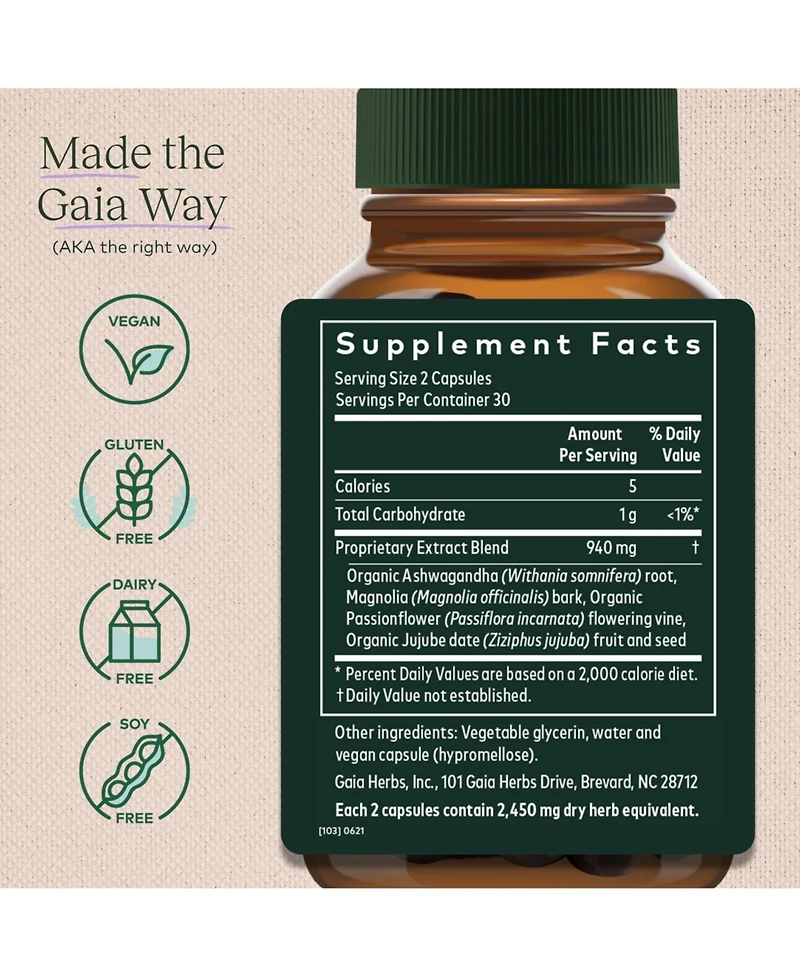 Gaia Herbs SleepThru - Natural Sleep Support Supplement with Organic Ashwagandha Root, Organic Magnolia Bark, Passionflower, and Jujube Date