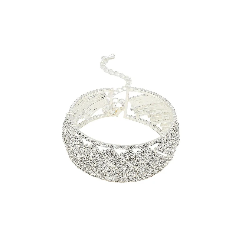 Sohi Women's Silver Embellished Statement Bracelet