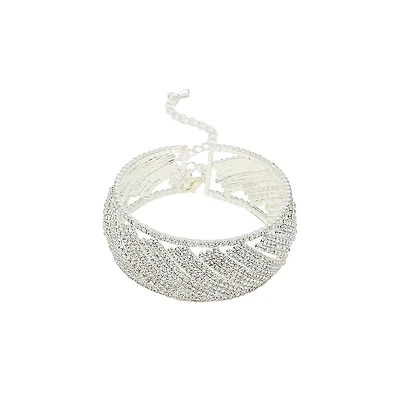 Sohi Women's Silver Embellished Statement Bracelet