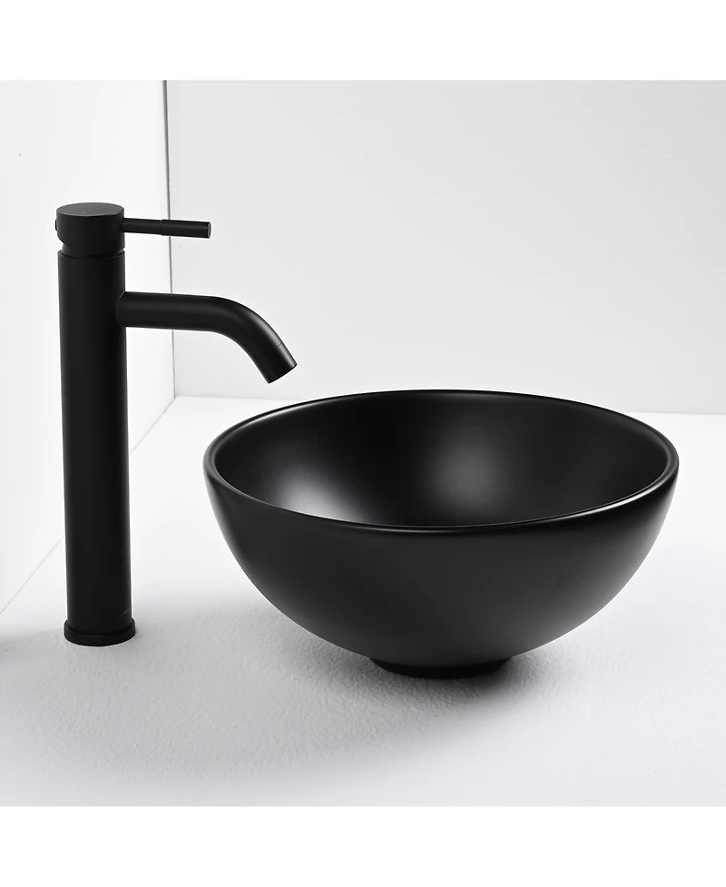 Aquaterior Round Ceramic Vessel Sink Kit Bathroom Single Handle Faucet Drain