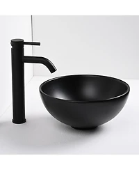 Aquaterior Round Ceramic Vessel Sink Kit Bathroom Single Handle Faucet Drain