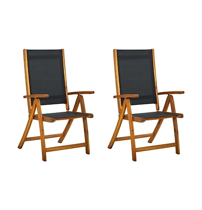 Folding Patio Chairs 2 pcs Solid Acacia Wood and Textilene