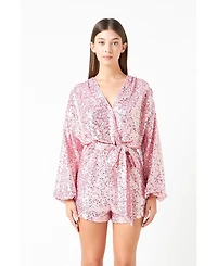 Women's Sequins Wrapped Romper with Belt