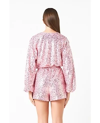 Women's Sequins Wrapped Romper with Belt