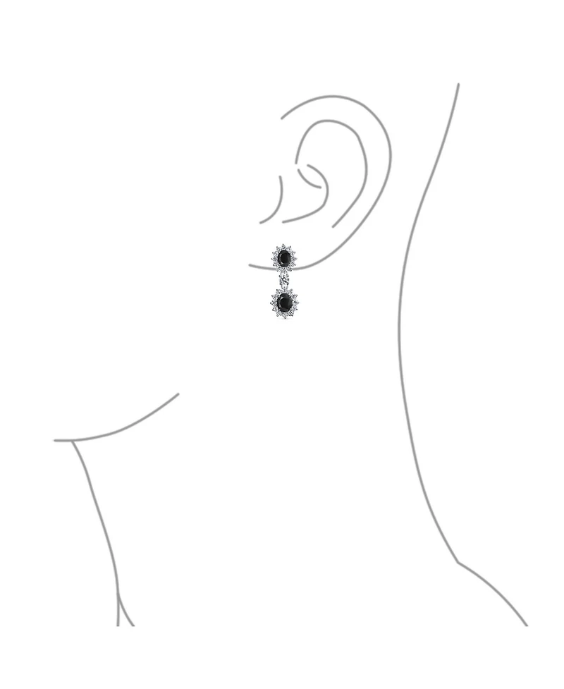 Bling Jewelry Art Deco Style Crown Halo Oval Cubic Zirconia Black Cz Fashion Formal Dangle Drop Earrings Prom Rhodium Plated