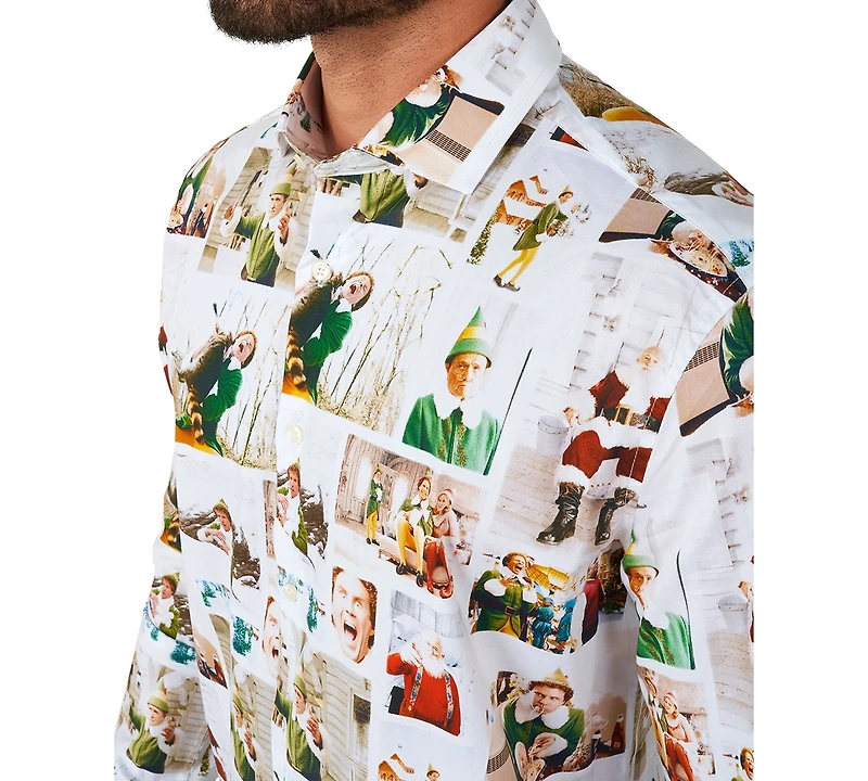 OppoSuits Men's Elf Christmas Shirt - Party Stylish Button-Up White Long sleeve