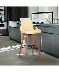 Baylor Swivel Wood Bar or Counter Stool Faux Leather