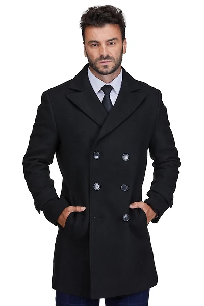 Braveman Men's Double Breasted Pea Coat Wool Blend Dress Peacoat
