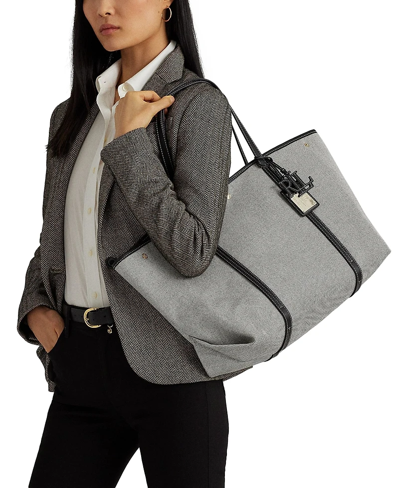 Lauren Ralph Emerie Canvas and Leather Extra Large Tote