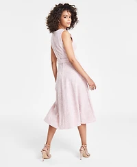 Calvin Klein Women's Jewel-Neck Sleeveless Belted Tweed Midi Dress