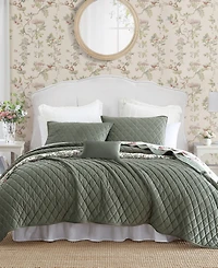 Laura Ashley Solid Diamond Stitch Velvet -Piece Quilt Set