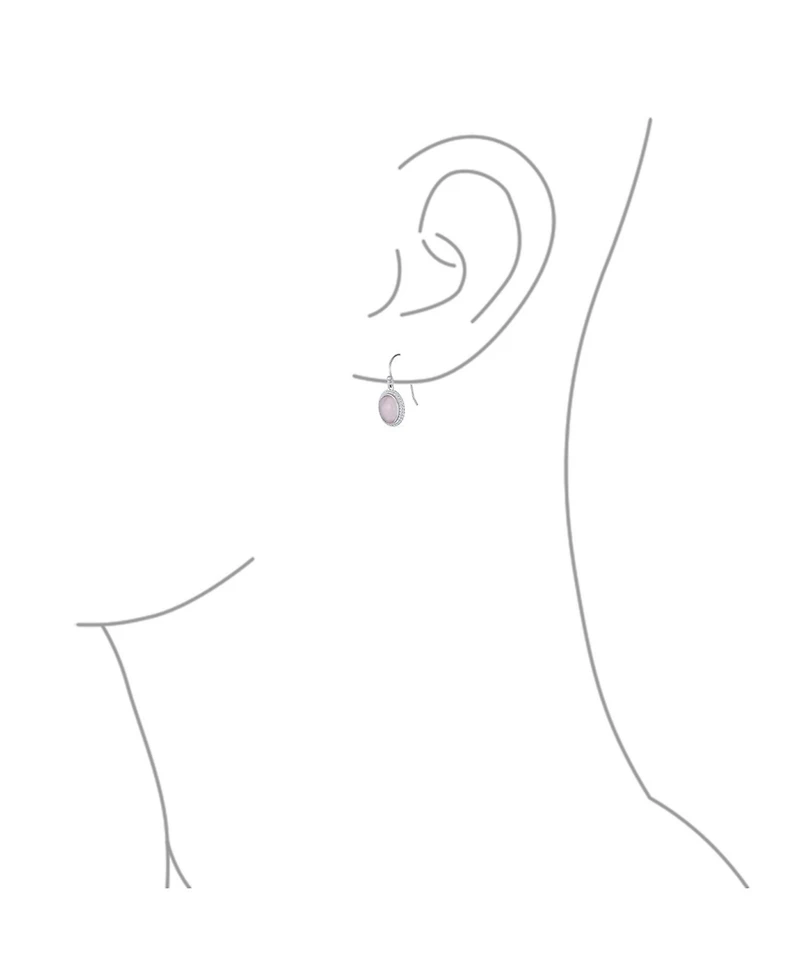 Bling Jewelry Western Style Natural Pink Quartz Milgrain Cable Edge Oval Drop Earrings Sterling Silver Wire Fish Hook