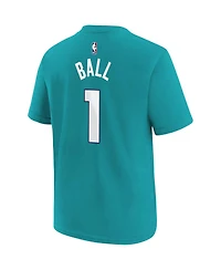 Big Boys Jordan LaMelo Ball Teal Charlotte Hornets Icon Name and Number T-shirt