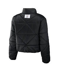 Women's Wear by Erin Andrews Black Pittsburgh Steelers Cropped Puffer Full-Zip Jacket