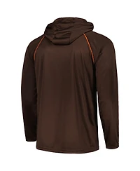 Men's Starter Brown Distressed Cleveland Brown Gridiron Classics Throwback Raglan Long Sleeve Hooded T-shirt