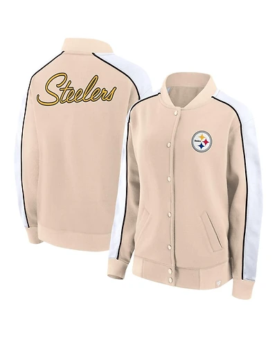 Women's Fanatics Tan Pittsburgh Steelers Lounge Full-Snap Varsity Jacket