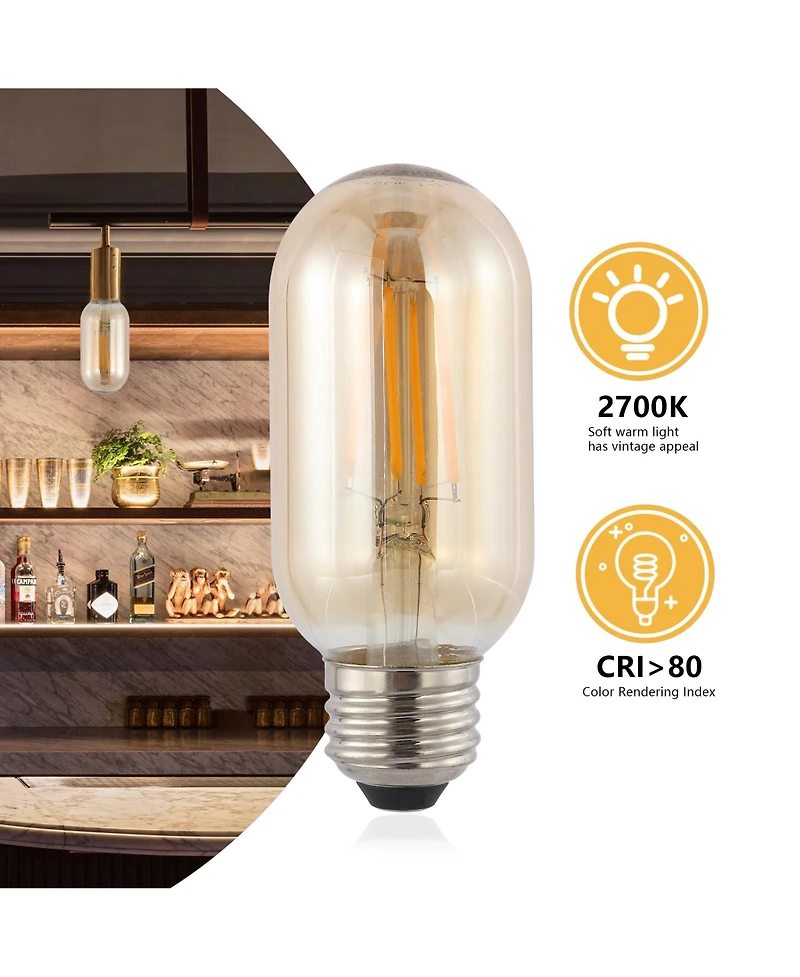 Industrial Non-Dimmable T45 4-Watt Led Edison Glass Bulbs with E26 Base (Pack of 6)