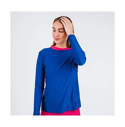 Calypsa Women's Back Zip Color Block Rash Guard