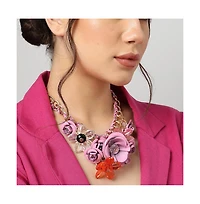 Sohi Women's Pink Roses Cluster Necklace