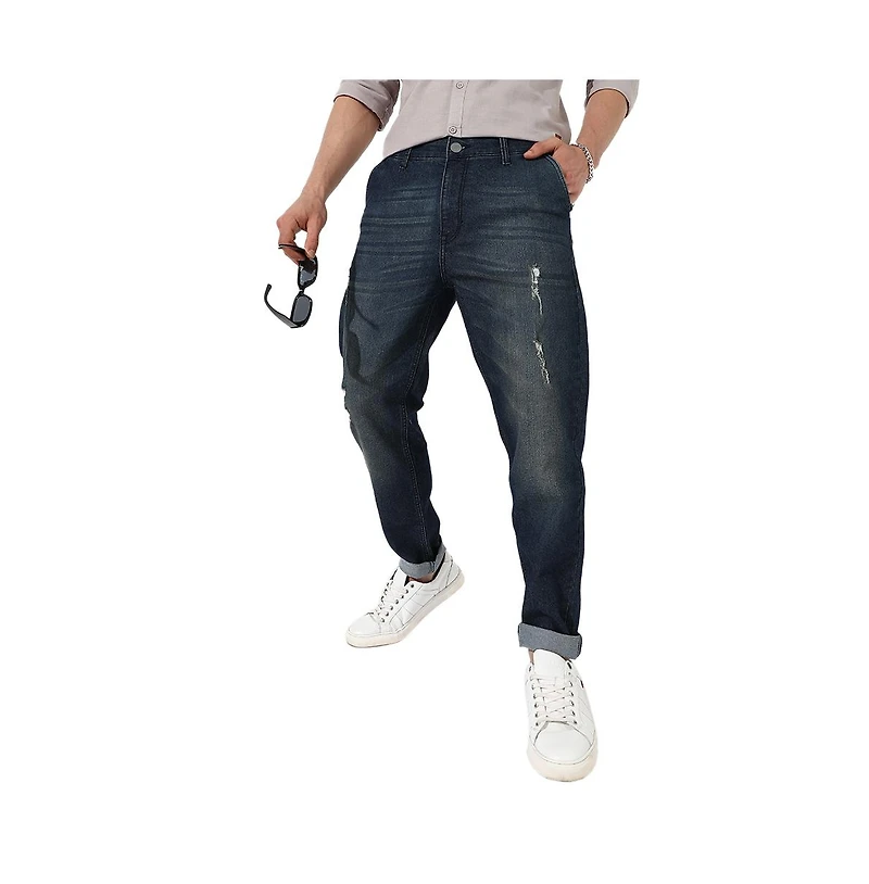 Campus Sutra Men's Dark-Wash Carrot Fit Denim Jeans