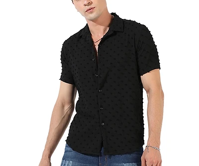 Campus Sutra Men's Jet Black Self-Design Pom-Pom Shirt