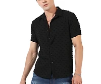 Campus Sutra Men's Jet Black Self-Design Pom-Pom Shirt