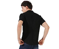 Campus Sutra Men's Jet Black Self-Design Pom-Pom Shirt