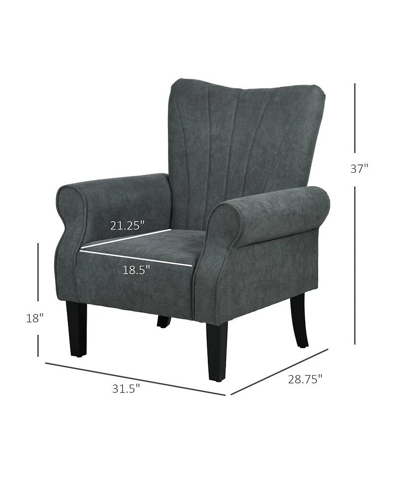 Homcom Fabric Accent Chair, Modern Armchair with Wood Legs, Dark Gray