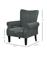 Homcom Fabric Accent Chair, Modern Armchair with Wood Legs, Dark Gray