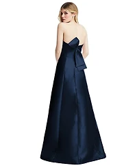 Womens Strapless A-line Satin Gown with Modern Bow Detail
