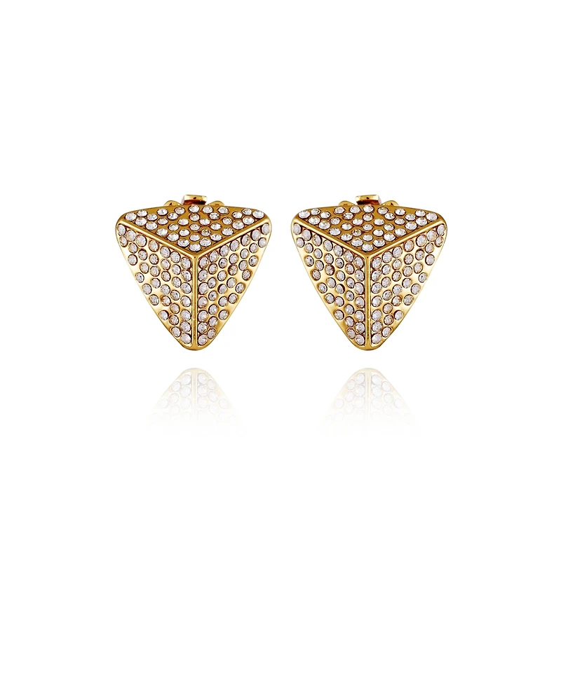 T Tahari Gold-Tone Pyramid Glass Stone Clip On Stud Earrings