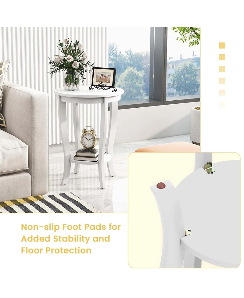 2-Tier End Table 18'' Round Compact Sofa Side Nightstand with Storage Shelf
