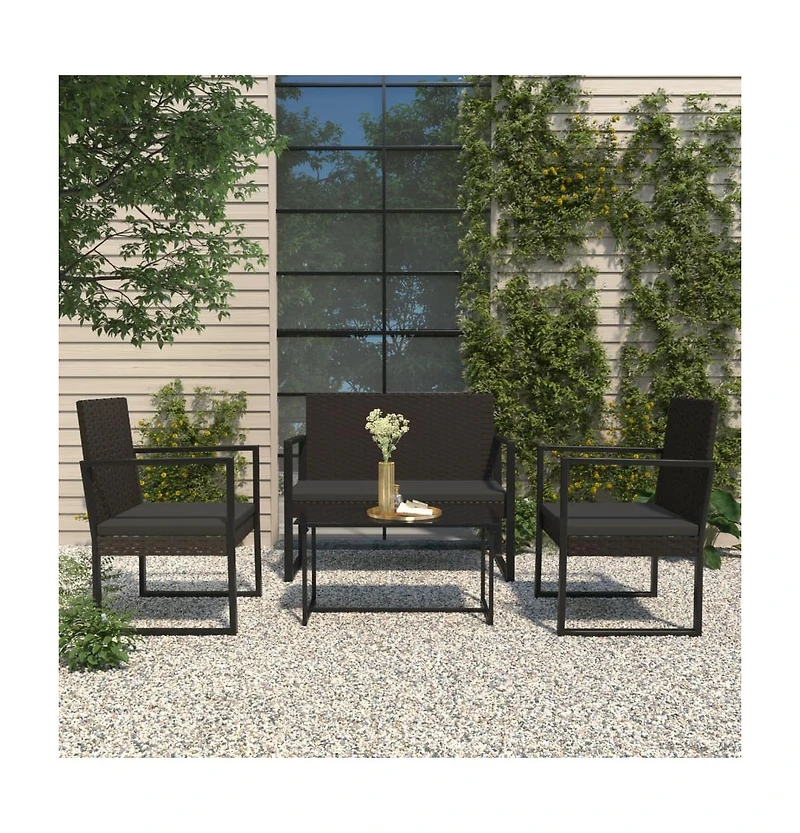 Patio Bench with Cushions Black 41.7" Poly Rattan