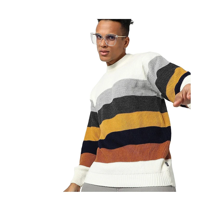 Campus Sutra Men's Multicolor Contrast Panel Pullover Sweater
