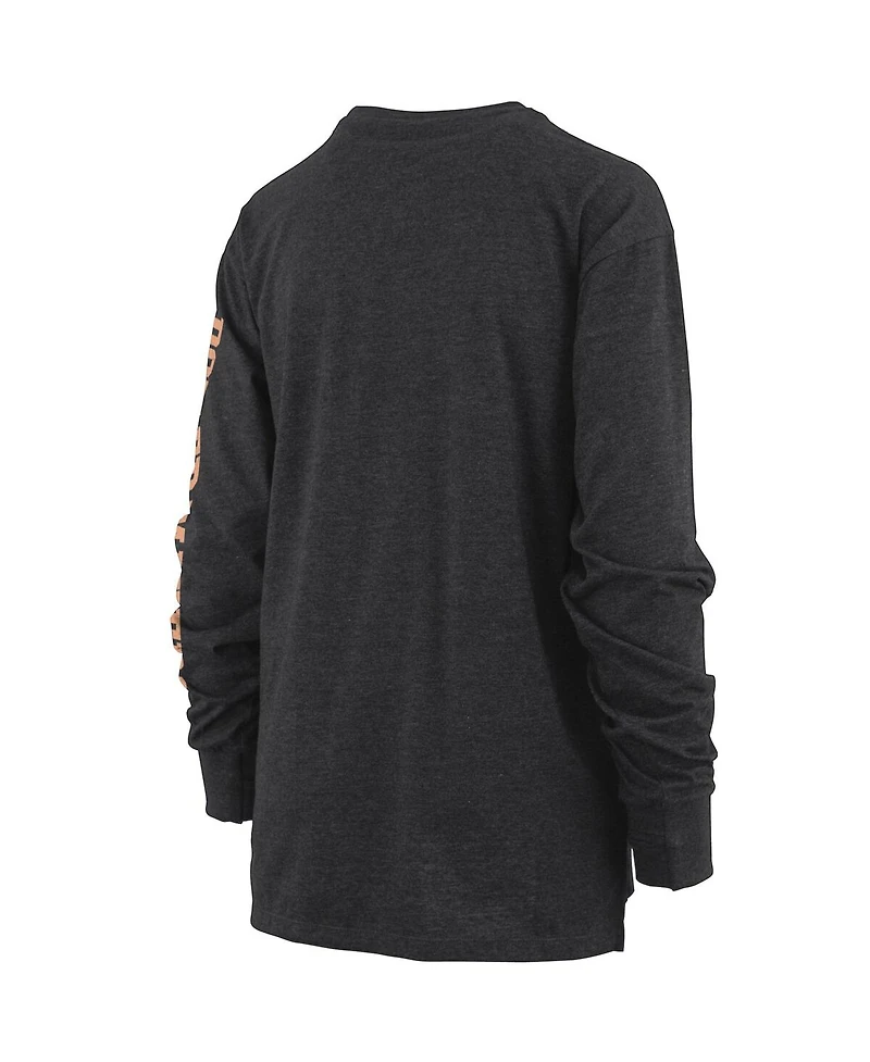 Women's Pressbox Heathered Black Purdue Boilermakers Two-Hit Canyon Long Sleeve T-shirt