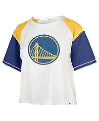 Women's '47 Brand Cream Distressed Golden State Warriors Premier Raglan Cropped T-shirt