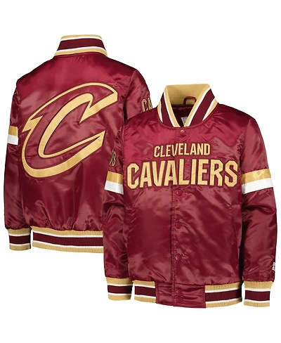 Big Boys Starter Wine Cleveland Cavaliers Home Game Varsity Satin Full-Snap Jacket