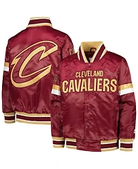 Big Boys Starter Wine Cleveland Cavaliers Home Game Varsity Satin Full-Snap Jacket