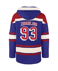 Men's '47 Brand Mika Zibanejad Blue New York Rangers Player Name and Number Lacer Pullover Hoodie