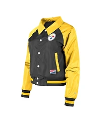 Women's New Era Black Pittsburgh Steelers Coaches Raglan Full-Snap Jacket