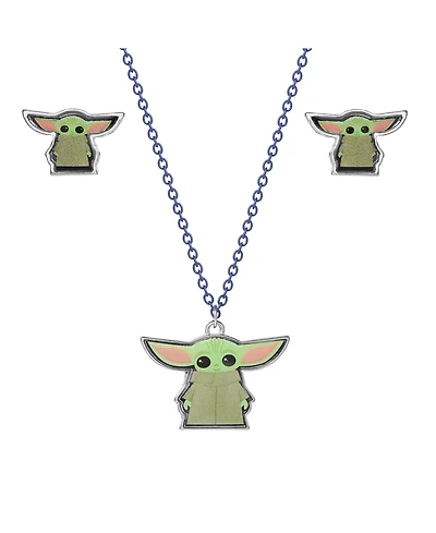 Starwars Disney Star Wars The Mandalorian Grogu Fashion Stud Earrings and Necklace Set, Officially Licensed