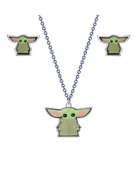 Starwars Disney Star Wars The Mandalorian Grogu Fashion Stud Earrings and Necklace Set, Officially Licensed