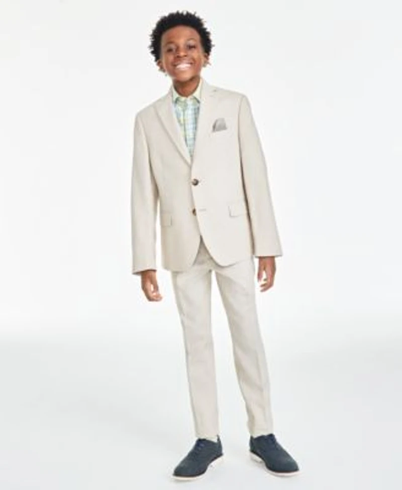 Big Boys Classic Fit Khaki Sport Coat Plaid Shirt Khaki Dress Pants