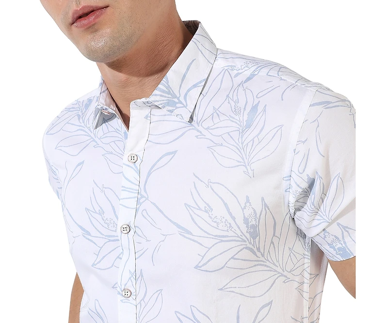 Campus Sutra Men's White Printed Regular Fit Casual Shirt
