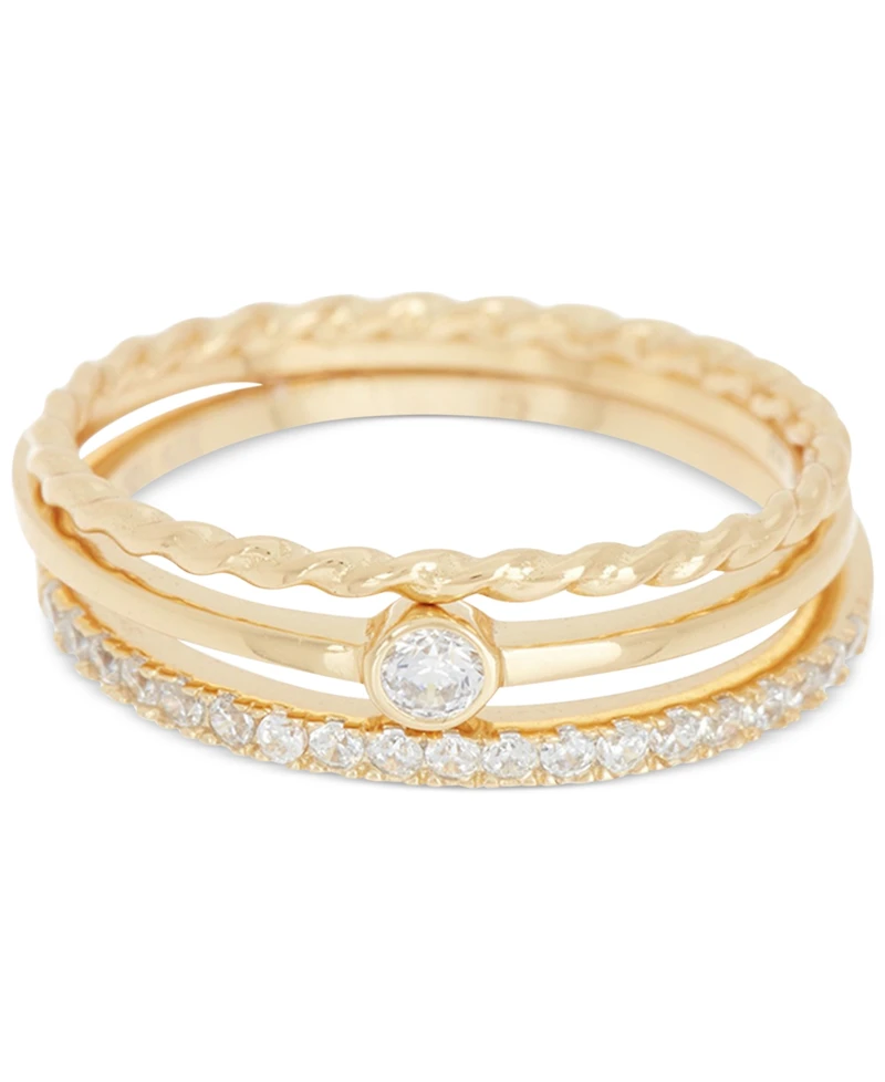 Adornia 14k Gold-Plated 3-Pc. Set Pave Band Rings
