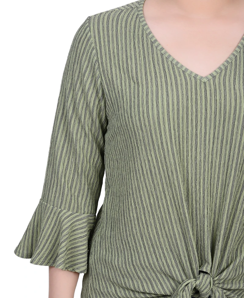 Ny Collection Petite 3/4 Bell Sleeve Textured Knit Top