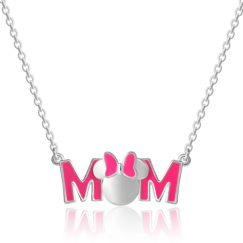 Disney Minnie Mouse Pink Enamel Bow Mom Pendant Necklace - 18'' Chain