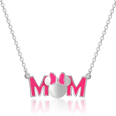 Disney Minnie Mouse Pink Enamel Bow Mom Pendant Necklace - 18'' Chain