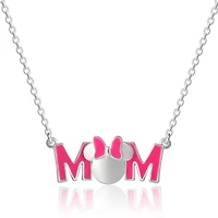 Disney Minnie Mouse Pink Enamel Bow Mom Pendant Necklace - 18'' Chain