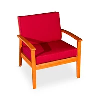 Simplie Fun Deep Seat Eucalyptus Chair, Natural Oil Finish, Burgundy Cushions